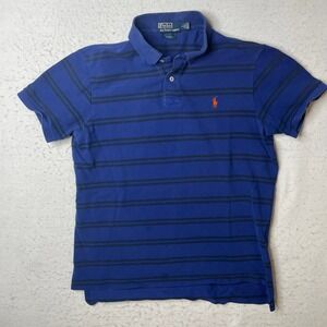 Polo Ralph Lauren Mens Large Custom Fit Blue Striped Short Sleeve Polo Shirt